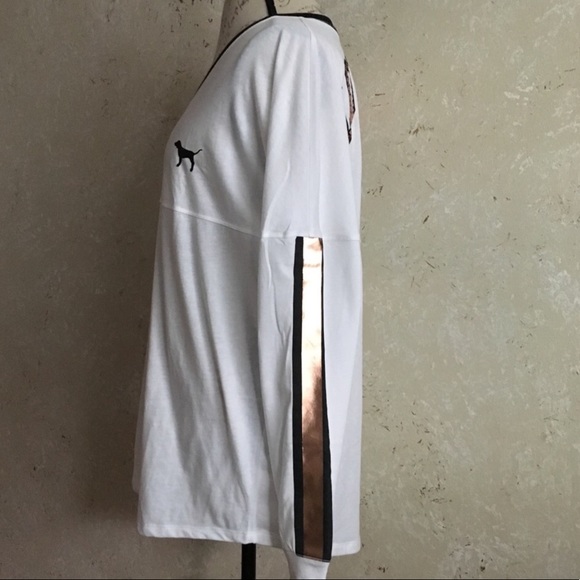 PINK VS Sequins Varsity Long Sleeve V-Neck Tee Rare NWT - Picture 7 of 8